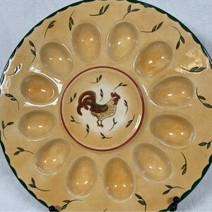 Portmeirion Studio GOLDEN ROOSTER Hand Painted Deviled Egg Platter Plate Tray